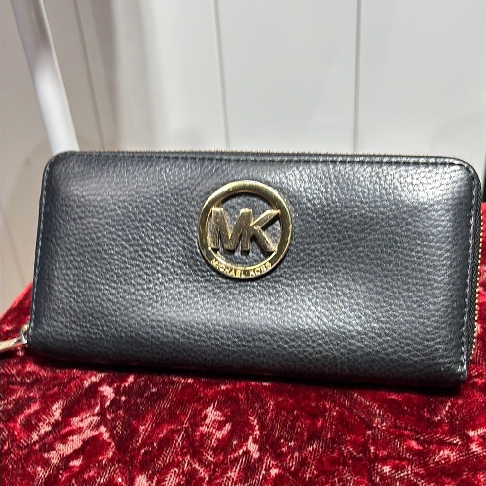 Michael Kors long black leather wallet